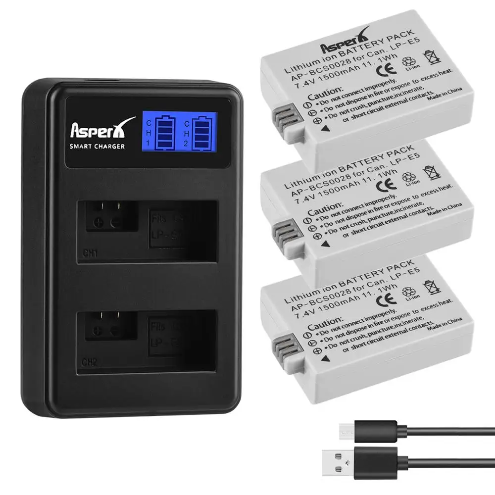 Аккумулятор для камеры 3x LP-E5 LPE5 LP E5 + зарядное устройство с ЖК-экраном Canon EOS Rebel XS T1i