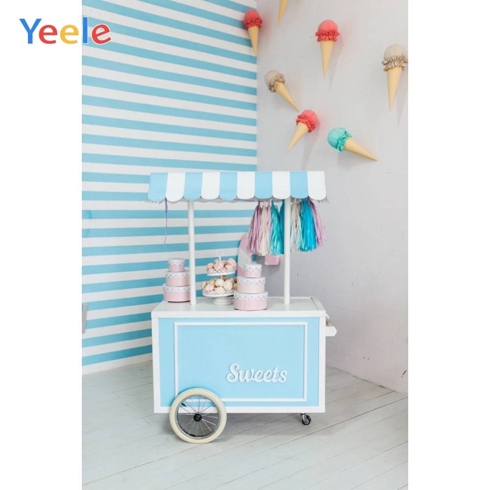 

Yeele Sweets Cart Bar Blue White Stripes Interior Photography Backgrounds Customized Photographic Backdrops for Photo Studio