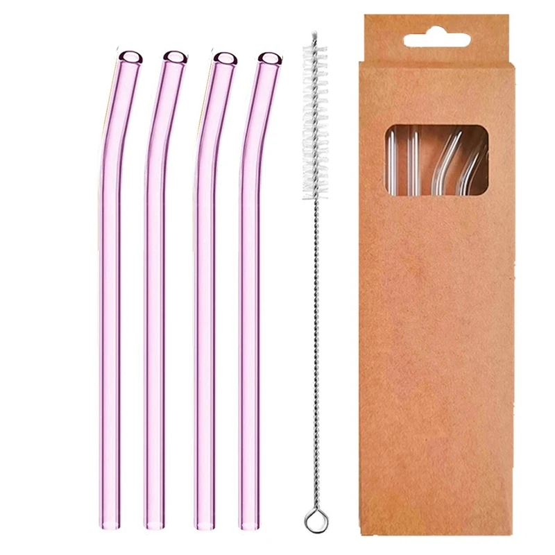 Set of 4 Eco-Friendly Reusable Glass Drinking Straws
