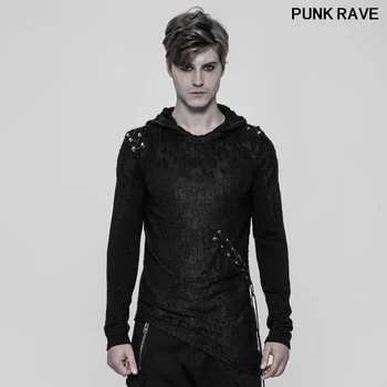 

Fashion Street wear cool Men's bandage Hooded t shirt Gothic Classic black jacquard irregular cowboy Tops Punk Rave WT-534TCM