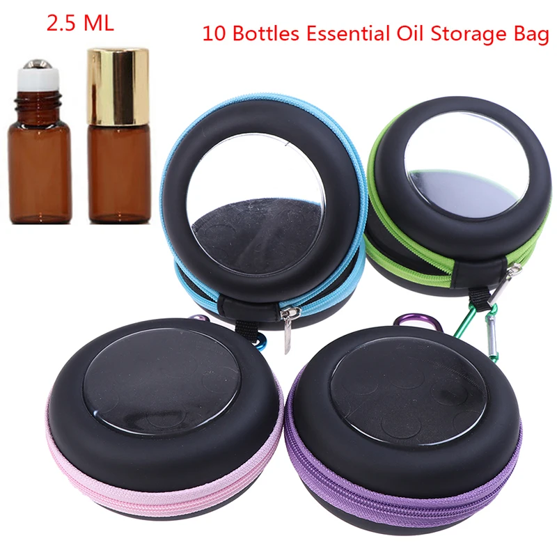 10 Bottles Round Essential Oil Case Organizer 2.5ml Rolling Bottle Travel Portable Carrying Holder Essential Oil Storage Bag