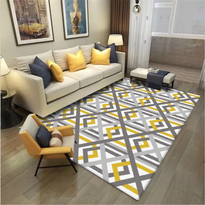 

Sofa Coffee Table Mat Nordic Geometric Bright Yellow Gray Cross Line Carpet Carpets for Living Room Carpet Kids Room