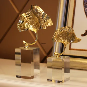 

All-copper-ginkgo-leaf crystal swing-piece study living room wine cabinet artware of home decoration swing piece-like Decoration
