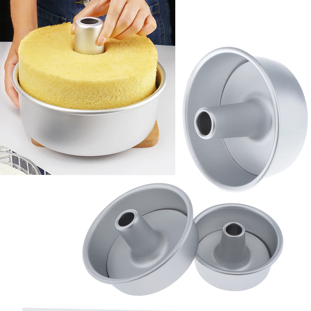 1 Set  Aluminum Alloy Round Hollow Chiffon Cake Mold Angel Food Cake Pan Baking Mould with Removable Bottom