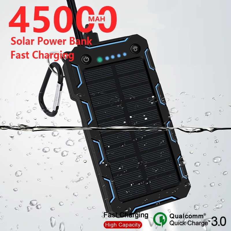 45000mAh Солнечный внешний аккумулятор портативное Внешнее зарядное устройство для