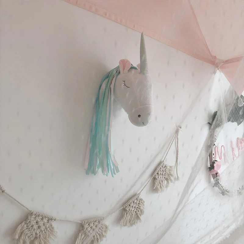 Unicorn Stuffed Animals Plush Toys 3D Animals Head Wall Hanging Mount Girls Kids Room Decoration Children Bedroom Accessories plush doll,anime plush doll