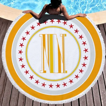 

Printed letters Blanket Women Bath Towel for Beach Thick Round 3d print Fabric Quick Compressed Towel new style-1