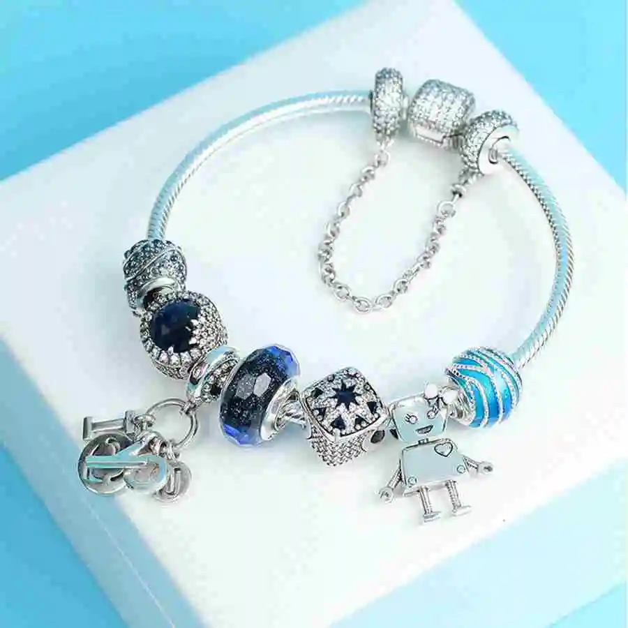 

100% 925 new sterling silver brand 1:1 genuine charm ocean heart bracelet define love and theme band friends