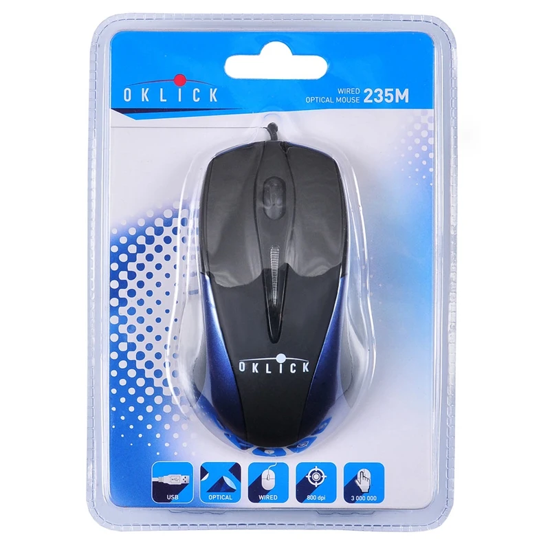 997801 Мышь Oklick 235M черный/синий оптическая(800dpi) USB(2but