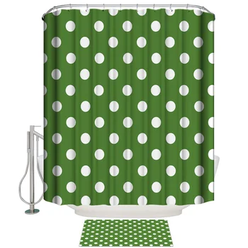 

A Pattern Of Dots On A Green Background Shower Curtain Set Waterproof Fabric