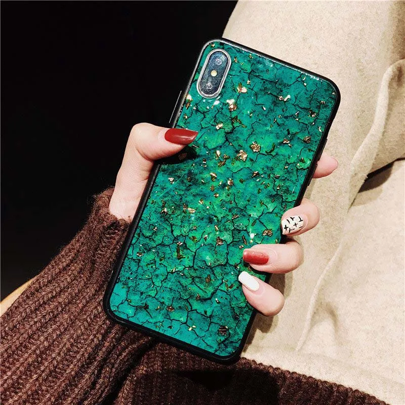 Со сверкающими золотистыми Фольга Мрамор чехол для телефона для huawei P30 Pro Коврики 10 20 P20 Lite P10 Honor 20 10i 9X 8X Y6 Y7 Y9 P Smart Coque - Цвет: greeen