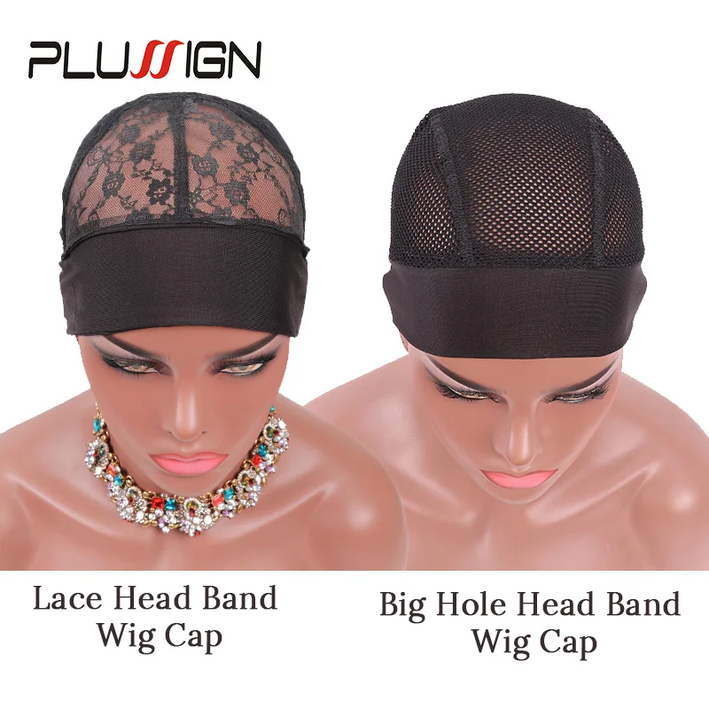 Wig Caps Wig Accessories Plussign Big Hole Headband Wig Cap For Crochet Braid Making Wigs Ventilating With Grip Headband