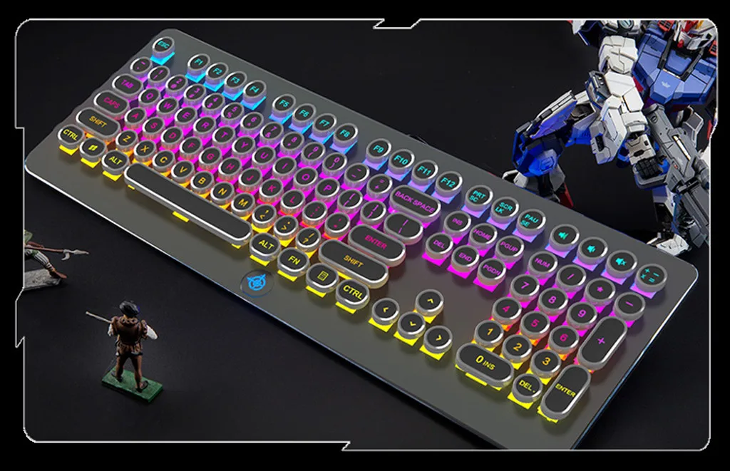 Gameing Keycap Retro Steam Punk Mechanical Keyboard 108Keys RGB Backlit Dustproof Fixed Axis Keyboard Full Key Without Conflict
