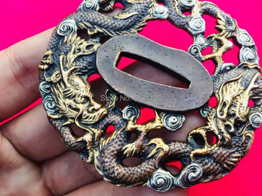 Набор, тема дракона, латунные фитинги для японской катаны, WAKIZASHI, аксессуары для мечей, сделай сам, TSUBA+ FUCHI+ KASHIRA+ MENUKI