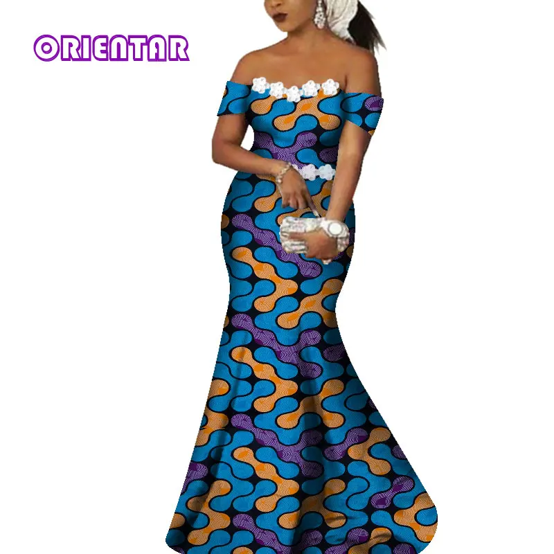 Элегантное женское платье в африканском стиле с принтом из хлопка с белыми цветами, женское вечернее платье макси без бретелек, Анкара, длинные платья WY4365 - Цвет: 21