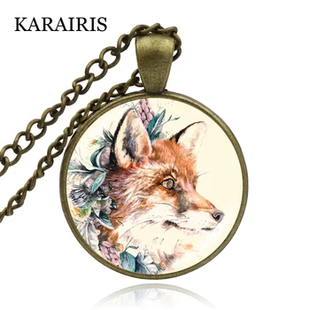 

KARAIRIS Glass Cabochon Dome Fox Pendant Necklace Long Chian Statement Fox Necklace For Women Handmade Fashion Jewelry 2020