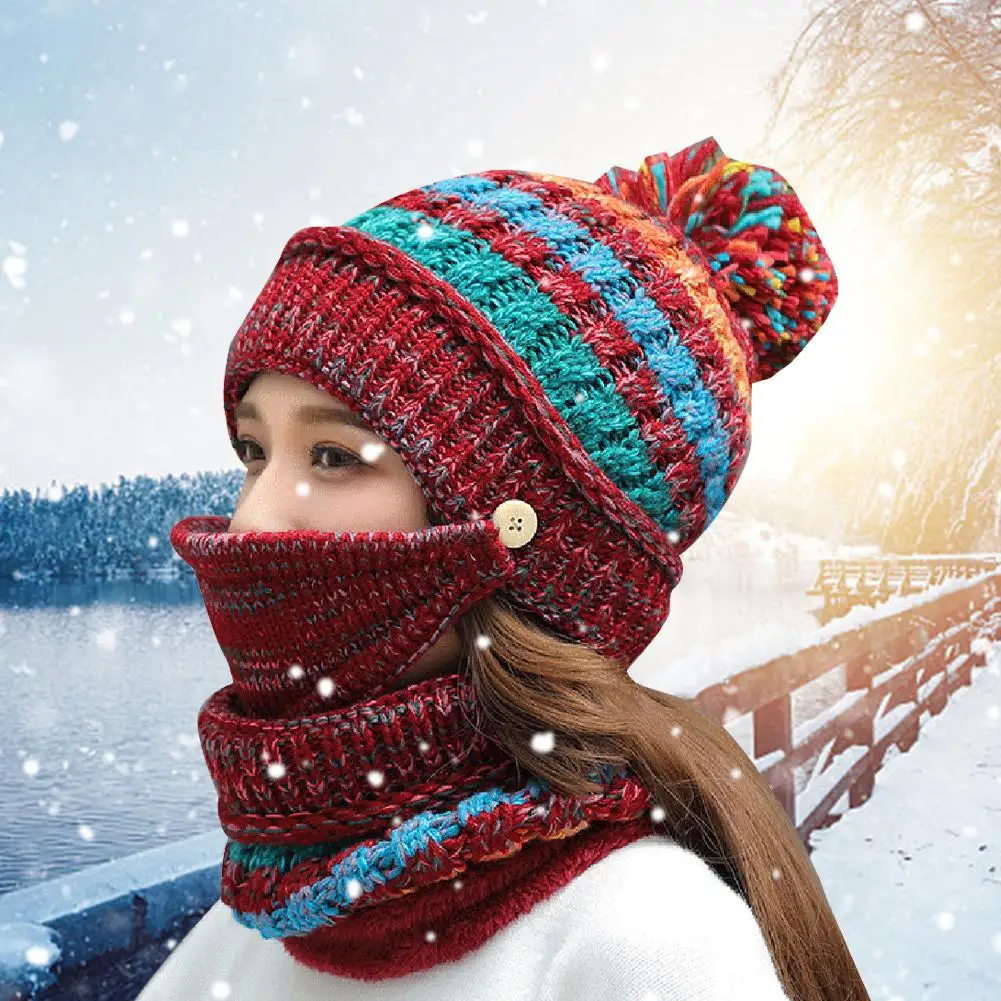 Женский шарф, зимний комплект, шапка, маска, воротник, защита лица ...