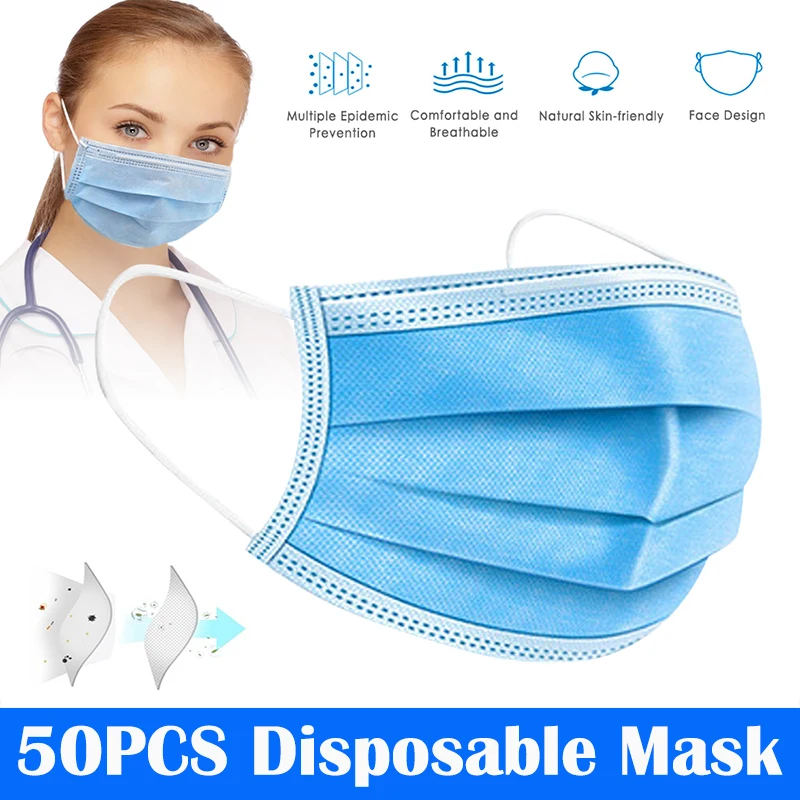 

50PCS/bag IN STOCK Profession Anti Dust Mask One Time MASK Disposable Elastic Mouth Soft Breathable Face Mask FAST SHIP