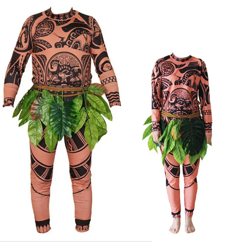 3PCS Moana Maui Tattoo T Shirt + Pants Costume Set Halloween Boys Mens Cosplay Costume Outfit Sets cosplay costumes,cosplay costume,role playing costume