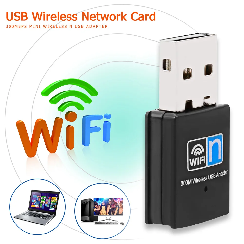 300Mbps USB Wireless WiFi Network Receiver Card Adapter For Desktop PC Laptop 