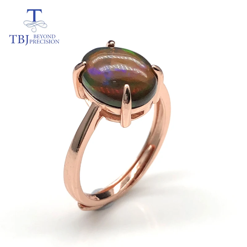 Многоцветное кольцо с черным опалом, натуральный камень, Овальный 8*10 мм, кольцо из стерлингового серебра 925 пробы, простой стиль, хорошее ювелирное изделие для девушек, повседневная одежда