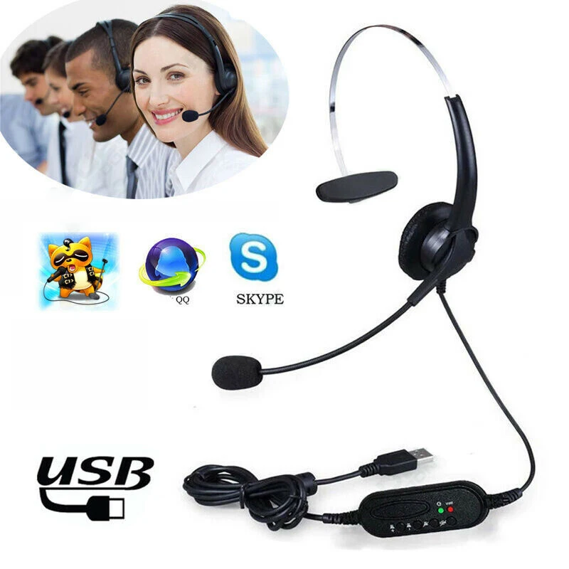 Pohiks 1pc Professional Wired USB Single Noise Cancelling Microphone Call Center USB Headset For Telephone Operator