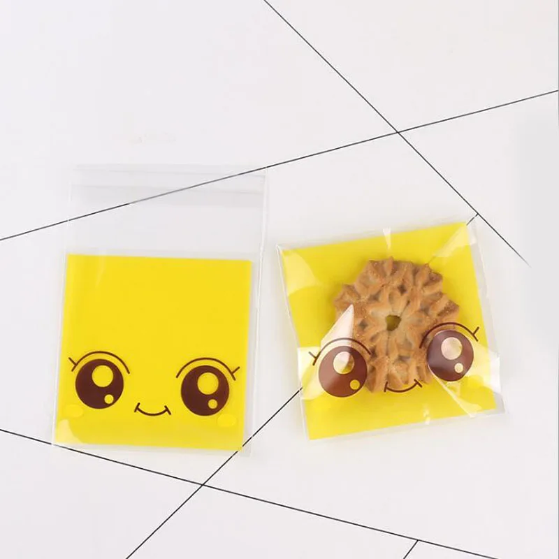 100 шт смайлик прозрачный мешок самоклеящиеся пакеты печенье конфеты хорошие сумки для дня рождения маленькие для подарка конфеты