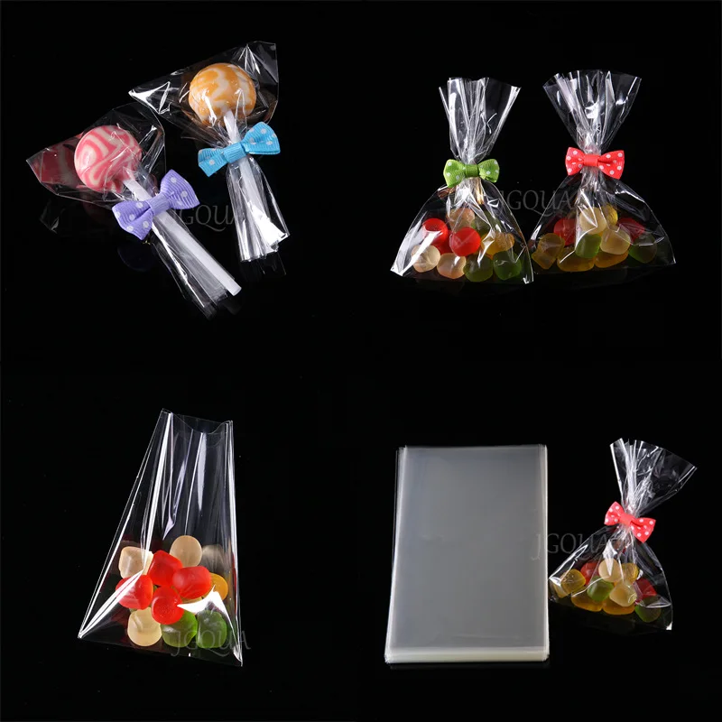 

100p 6x9 7x10 8x12 9x15 Transparent Candy Bags Flat Open Plastic Bags Birthday Cookie Lollipop Gift Packaging Bags baby shower