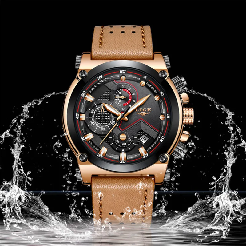 Новинка LIGE мужские часы лучший бренд класса люкс спортивные водонепроницаемые повседневные кожаные кварцевые часы мужские военные часы Дата Relogio Masculino+ коробка