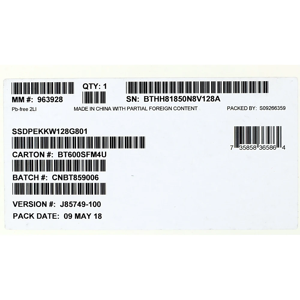 Накопитель SSD Intel Original PCI-E x4 128Gb SSDPEKKW128G801 760p Series M.2 2280