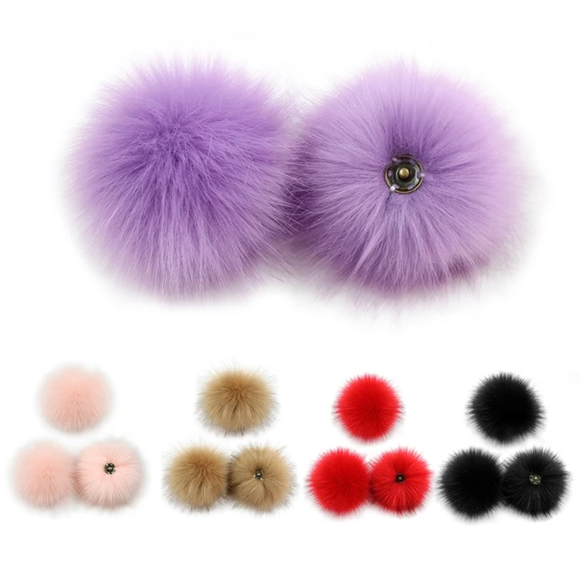 2pcs DIY Faux Fur Pom Pom Avec Bouton Pression Amovible Fluffy