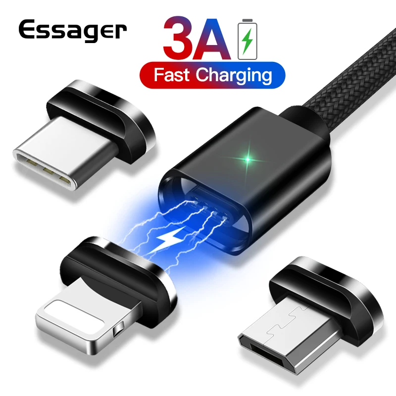 Essager магнитная зарядка usb кабель быстрая для айфона самсунг переходник micro type c