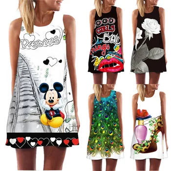 

Sleeveless Boho Beach Dress Women Floral Feather Print 2019 Summer Dress New Mini Casual Dresses for Ladies Vestidos