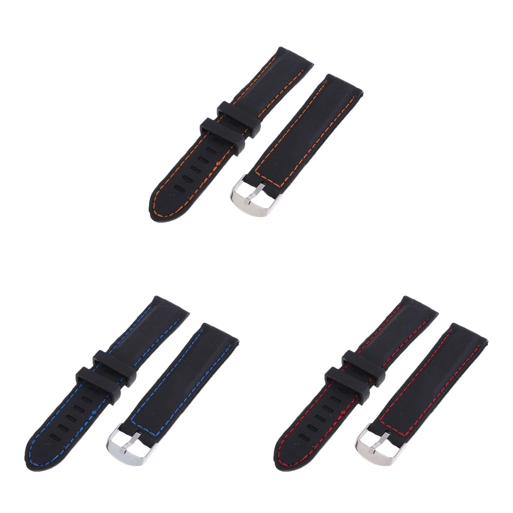 Universal 22mm 24mm 26mm Width Silicone Watch Band Replacement, Choose Size and Stitching Line Color