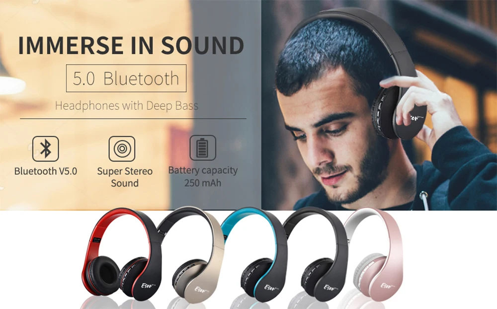 Eson стиль Bluetooth наушники 250mAh со встроенным микрофоном наушники-черный