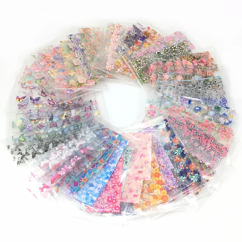 20/30/50 Sheets Flower Nail Foils for Nails Floral Transfer Paper Butterfly Stickers