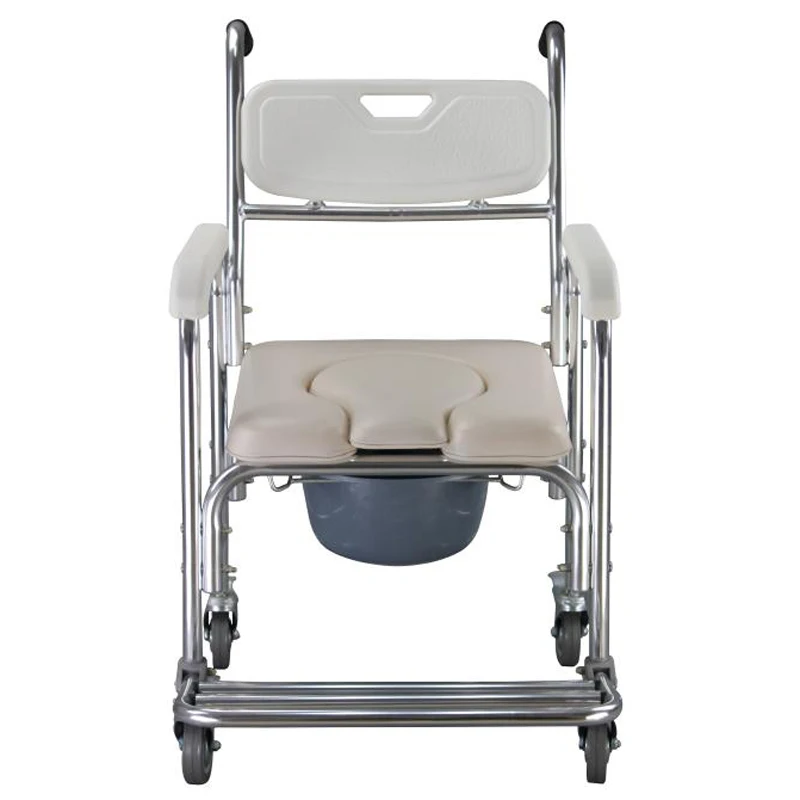 

Multifunction Heavy Easy to move Duty Memory Foam Cushion Commode Chair with 4 Wheels Adult Bathroom Toilet Seat White