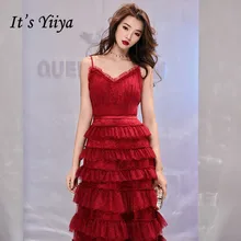 Это Yiiya вечернее платье бордового цвета, многоярусные Длинные вечерние платья с v-образным вырезом на бретельках размера плюс, вечерние платья, robe de soiree LF123