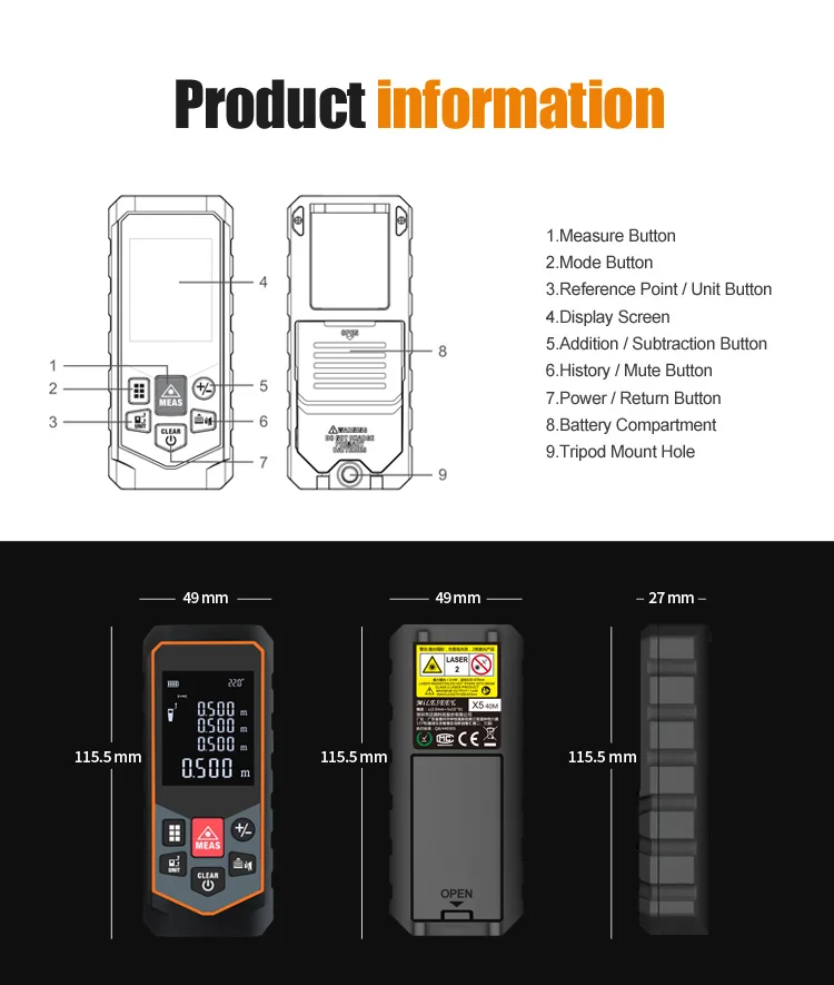 Mileseey лазерный дальномер 50 м лазерный дальномер лазерный измерительный угол инструменты диастиметр