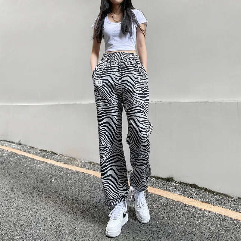 

Woman Pants Casual Sport Pants Elastic Waist Loose Zebra Print Trousers Mujer Pantalones Calças Mulher Spodnie женские ан