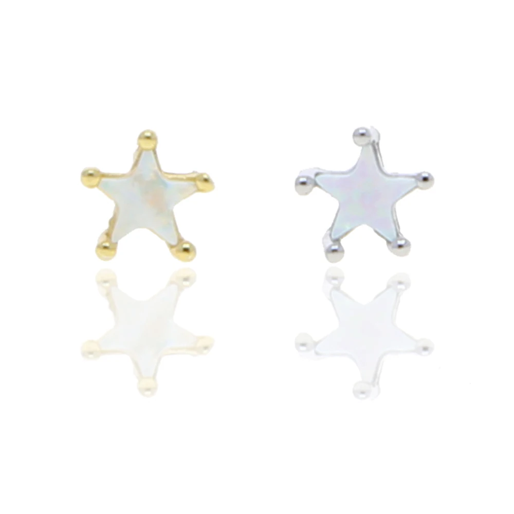 100% 925 Sterling Silver White Star Shaped Opal Stone Piccolo Orecchino A Bottone Minimal Delicato Delicato Carino Belle Ragazze Gioielli