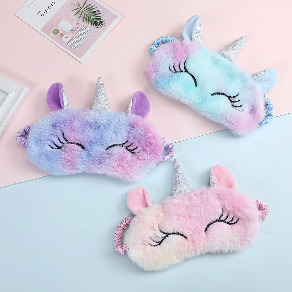 3D Cartoon Unicorn Silk Eye Mask Variety Sleeping Mask Eyeshade Relax Mask Plush Eye Shade Cover  For Travel Home Party Gifts unicorn cartoon bell id card cover badge holder solid color transparent ic bus pvc office school supplies korean stationery