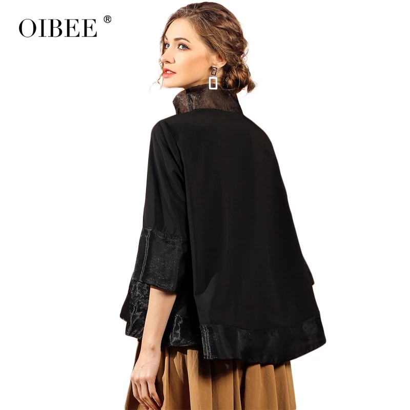 Oibee2019 весенне-осенняя новая свободная рубашка из когановой пряжи, вышитая женская рубашка большого размера, ретро-пуловер с воротником-стойкой