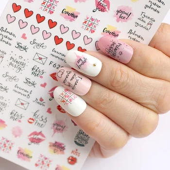 

1Pcs 3D Self-adhesive Nail Art Sticker VALENTINE Wedding Romantic Kiss Me Red Lips Love Letters Smile Design For Manicure Decal