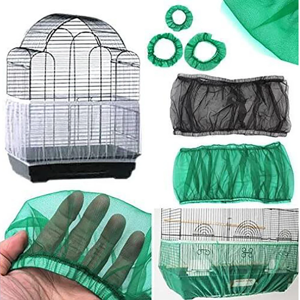 Green Bird Cage Skirt Universal Stretchy Airy Bird Cage Cover Sand Catcher Premium Mesh Skirt For Parrot Pet Supplies