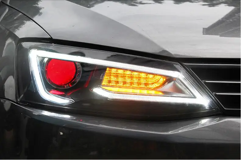 Красный Автомобильный стильный головной светильник s для VW Jetta 2011- светодиодный головной светильник VW Jett Светодиодный дневной ходовой светильник светодиодный DRL Bi-Xenon HID - Цвет: Красный
