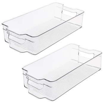 

Stackable Plastic Storage Bins Organizer - 2 Pack, Clear Pantry Organization with Handles For Kitchen, Freezer