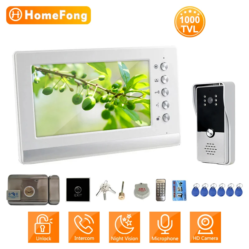 HomeFong Video Intercom with Electric Lock 7 Inch Security Entry System Kit 3A Power Control 1000TVL Video Door Phone Doorbell gate intercom systems with camera