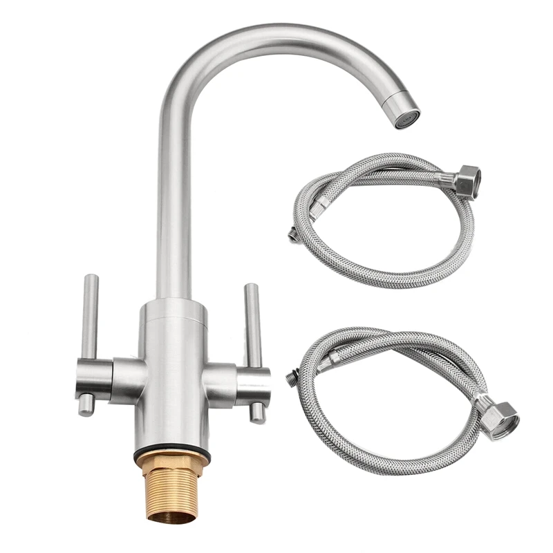  Twin Lever Faucet Single Hole Swivel Chrome Brass Kitchen Spray Sink Mixer Taps - 4000388640112