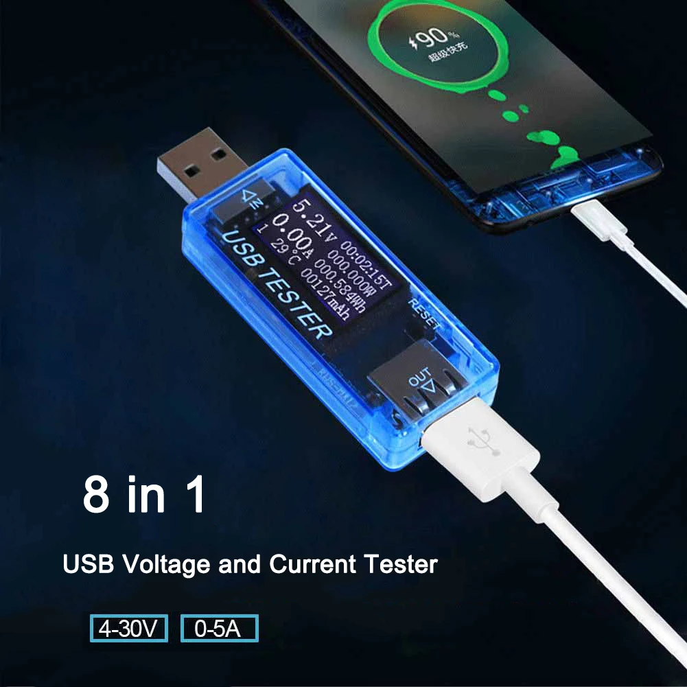 Синий 8 в 1 Многофункциональный USB детектор Вольтметр Амперметр мощность ёмкость тестер напряжение измеритель тока для продажи - Цвет: Синий